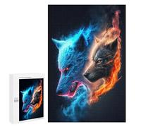 1000 PCS Puzzles pour Adolescents Flame and Ice Wolf Art Print Puzzles pour Adultes - Jeu Difficile Et Stimulant À Compléter - Jouets De Jeu Stimulants 1000 PCS