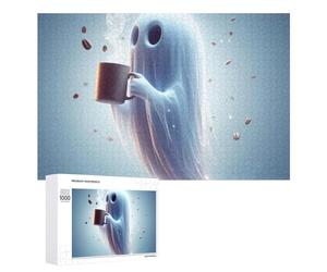 1000 PCS Puzzles pour Adolescents Ghost with Coffee Cup Jeux De Puzzle Relaxants, Amusants Et Humoristiques : des Cadeaux d'anniversaire Et De Noël Uniques 1000 PCS