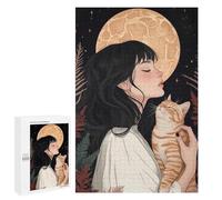 1000 PCS Puzzles pour Adolescents Girl Cat Under Moon Puzzles pour Adultes Jeux Relaxants Assemblage De Motifs Interaction Parent-Enfant 1000 PCS