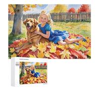 1000 PCS Puzzles pour Adolescents Girl with Dog in Autumn Leaves Jeux De Puzzle Relaxants, Amusants Et Humoristiques : des Cadeaux d'anniversaire Et De Noël Uniques 1000 PCS