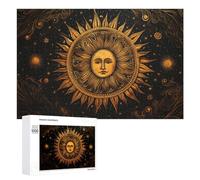 1000 PCS Puzzles pour Adolescents Golden Celestial Sun Art Print-2 Jeux De Puzzle Relaxants, Amusants Et Humoristiques : des Cadeaux d'anniversaire Et De Noël Uniques 1000 PCS