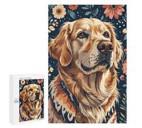1000 PCS Puzzles pour Adolescents Golden Retriever Floral Portrait Puzzle, Jouet, Décoration Murale, Difficile, Original, Cadeaux d'anniversaire Et De Noël 1000 PCS