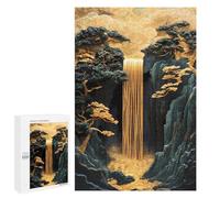 1000 PCS Puzzles pour Adolescents Golden Waterfall Bonsai Cherry Blossom Landscape Puzzles pour Adultes Jeux Relaxants Assemblage De Motifs Interaction Parent-Enfant 1000 PCS