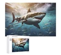 1000 PCS Puzzles pour Adolescents Great White Shark Swimming with School of Fish Jeux De Puzzle Relaxants, Amusants Et Humoristiques : des Cadeaux d'anniversaire Et De Noël Uniques 1000 PCS