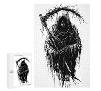 1000 PCS Puzzles pour Adolescents Grim Reaper Black and White Illustration Puzzle pour Adultes : Jeu De Rapidité Manuelle pour Anniversaire, Noël 1000 PCS