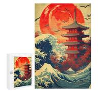 1000 PCS Puzzles pour Adolescents Japanese Wave Red Moon Casse-têtes pour Adultes, Jeux De Réflexion, Analyse Et Logique, Cadeaux De Noël Et d'anniversaire 1000 PCS