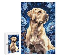 1000 PCS Puzzles pour Adolescents Labrador with Blue Floral Background Puzzles pour Adultes Et Familles : Les Jeux Améliorent La Mémoire Et Stimulent Le Cerveau