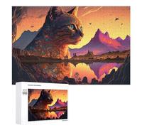 1000 PCS Puzzles pour Adolescents Magical Sunset Cat Reflection Landscape Jeux De Puzzle Relaxants, Amusants Et Humoristiques : des Cadeaux d'anniversaire Et De Noël Uniques 1000 PCS