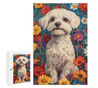 1000 PCS Puzzles pour Adolescents Maltese in Wildflower Meadow Dog Wall Art Print White Dog in Flower Field Puzzles pour Adultes Et Familles : Les Jeux Améliorent La Mémoire Et Stimulent Le Cerveau