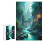 1000 PCS Puzzles pour Adolescents Mystical River Landscape with Ancient Architecture Puzzle pour Adultes : Jeu De Rapidité Manuelle pour Anniversaire, Noël 1000 PCS