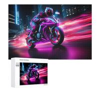 1000 PCS Puzzles pour Adolescents Neon Motorcycle Night Ride Casse-têtes pour Adultes, Jeux De Réflexion, Analyse Et Logique, Cadeaux De Noël Et d'anniversaire 1000 PCS