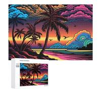 1000 PCS Puzzles pour Adolescents Neon Sunset Palm Beachscape Puzzles pour Adultes, Jeu Familial D'analyse Et De Logique, Cadeaux Anti-Stress 1000 PCS