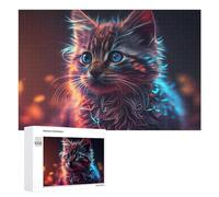 1000 PCS Puzzles pour Adolescents Neon Whiskered Cat Portrait Jeux De Puzzle Relaxants, Amusants Et Humoristiques : des Cadeaux d'anniversaire Et De Noël Uniques 1000 PCS