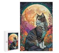 1000 PCS Puzzles pour Adolescents Norwegian Forest Cat with Night Garden Puzzles pour Adultes Jeux Relaxants Assemblage De Motifs Interaction Parent-Enfant 1000 PCS