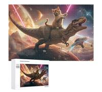 1000 PCS Puzzles pour Adolescents Space Adventure with Dino and Kitten Jeux De Puzzle Relaxants, Amusants Et Humoristiques : des Cadeaux d'anniversaire Et De Noël Uniques 1000 PCS