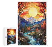 1000 PCS Puzzles pour Adolescents Stained Glass Autumn Landscape with River Puzzle, Jouet, Décoration Murale, Difficile, Original, Cadeaux d'anniversaire Et De Noël 1000 PCS
