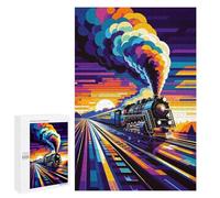 1000 PCS Puzzles pour Adolescents Steam Train Sunset WPAP Puzzle, Jouet, Décoration Murale, Difficile, Original, Cadeaux d'anniversaire Et De Noël 1000 PCS