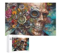 1000 PCS Puzzles pour Adolescents Steampunk Skull with Flowers Puzzles pour Adultes, Jeu Familial D'analyse Et De Logique, Cadeaux Anti-Stress 1000 PCS