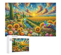 1000 PCS Puzzles pour Adolescents Sunflower Fields and Rainbow Birds Puzzles pour Adultes Jouets Anti-Stress Défi Difficile Cadeaux Et Anniversaires Uniques 1000 PCS