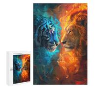 1000 PCS Puzzles pour Adolescents Tiger Lion Fire Water Art Print Puzzles pour Adultes - Jeu Difficile Et Stimulant À Compléter - Jouets De Jeu Stimulants 1000 PCS
