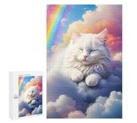 1000 PCS Puzzles pour Adolescents White Cat Sleeping Clouds Puzzle pour Adultes : Jeu De Rapidité Manuelle pour Anniversaire, Noël 1000 PCS