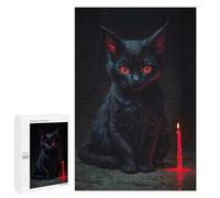 1000 PCS Puzzles pour Adolescents Witchcraft Black Cat with Red Eyes Puzzles pour Adultes Jeux Relaxants Assemblage De Motifs Interaction Parent-Enfant 1000 PCS