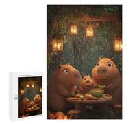 1000 PCS Puzzles pour Adultes Capybara Family Dinner in The Rain Analyse Et Logique du Jeu De Puzzle Familial Interaction Parent-Enfant 1000 PCS