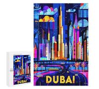 1000 PCS Puzzles pour Adultes Dubai Vibrant Skyline - Geometric Cityscape Art Analyse Et Logique du Jeu De Puzzle Familial Interaction Parent-Enfant 1000 PCS