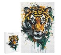 1000 PCS Puzzles pour Adultes Fierce Tiger Watercolor Art Print Bold Wall Decor for Nature Lovers Tiger Portrait with Splashes... Analyse Et Logique du Jeu De Puzzle Familial Interaction Parent-enfa