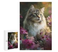 1000 PCS Puzzles pour Adultes Floral Cat Portrait Puzzle pour Adolescents Cadeau d'anniversaire Difficile Et Stimulant Cadeaux d'anniversaire Et De Noël Uniques 1000 PCS