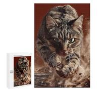 1000 PCS Puzzles pour Adultes Focused Tabby Cat Leaping Forward Puzzle pour Adultes - Jouets À Monter Soi-même - Découpe De Précision - Cadeaux Uniques pour Anniversaire Et Noël 1000 PCS