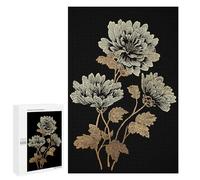 1000 PCS Puzzles pour Adultes Golden Floral Illustration on Black Background Analyse Et Logique du Jeu De Puzzle Familial Interaction Parent-Enfant 1000 PCS