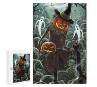 1000 PCS Puzzles pour Adultes Halloween Scarecrow with Pumpkins Puzzle : Un Jeu Manuel Amusant Et Humoristique, Idéal comme Cadeau d'anniversaire Ou Cadeau Unique 1000 PCS