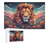 1000 PCS Puzzles pour Adultes Lion Amidst Flowers Under Starry Sky Puzzle Anti-Stress, Jouet Cadeau pour Femmes, Difficile Et Stimulant 1000 PCS