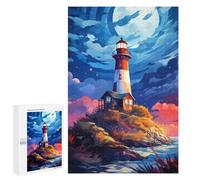1000 PCS Puzzles pour Adultes Moonlit Coastal Lighthouse Scene Puzzle pour Adolescents Cadeau d'anniversaire Difficile Et Stimulant Cadeaux d'anniversaire Et De Noël Uniques 1000 PCS