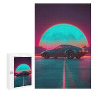 1000 PCS Puzzles pour Adultes Neon Retro Car Sunset Scene Puzzle pour Adolescents Cadeau d'anniversaire Difficile Et Stimulant Cadeaux d'anniversaire Et De Noël Uniques 1000 PCS