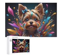 1000 PCS Puzzles pour Adultes Puzzle Colorful Yorkshire Terrier Portrait Jeux Relaxants Puzzle Une Œuvre d'art Cadeaux De Noël Et d'anniversaire 1000 PCS