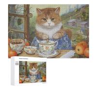 1000 PCS Puzzles pour Adultes Puzzle Tea Time with A Ginger Cat -1 Jeux Relaxants Puzzle Une Œuvre d'art Cadeaux De Noël Et d'anniversaire 1000 PCS