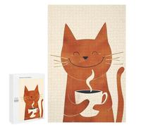 1000 PCS Puzzles pour Adultes Smiling Cat with Coffee Analyse Et Logique du Jeu De Puzzle Familial Interaction Parent-Enfant 1000 PCS