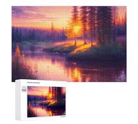 1000 PCS Puzzles pour Adultes Sunset Reflections in The Forest Puzzle Anti-Stress, Jouet Cadeau pour Femmes, Difficile Et Stimulant 1000 PCS