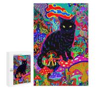 1000 PCS Puzzles Psychedelic Mushroom Cat Art Print-1 Puzzles pour Adolescents : Amusants Et Humoristiques ! Chaque Pièce Est Unique - Jouets Éducatifs