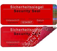 1000 pcs - scellés de sécurité avec numéro de série sans résidus - 70x25mm rouge, inscriptible - scellés de sécurité, étiquettes de sécurité, étiquettes de fermeture, scellés adhésifs, label, sticker