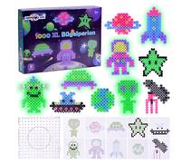 1000 Perles à repasser Maxi XL 10 mm Set Espace, 1 Maxi Plaque à Perles, 1000 Perles à repasser, 10 Modèles en Papier, 1x Papier à Perler, Brille dans le Noir, Lumineux dans le Noir