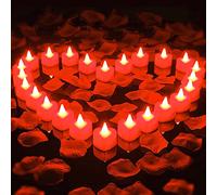 1000 pétales de rose artificielles avec 24 bougies LED en forme de cœur romantique - Sans flamme - Pour une nuit romantique, la Saint-Valentin, un anniversaire de mariage, une décoration
