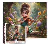 1000 Piece Jigsaw Puzzle for Adults Girl Playing Violin in Garden with Cat Challenging and Relaxing Puzzle, Aesthetic Art Puzzles for Family, Educational Toys for Teens Home Wall Decor Gift
