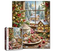 1000 Piece Jigsaw Puzzle for Adults Hot Chocolate Painting Jigsaw Puzzle 1000 Christmas Trees and Village 20x27 inch Winter Wonderland Wall Decor Family Challenge