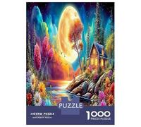 1000 Piece Prairie de Montagne Jigsaw Puzzle Jeu Difficile pour Les Vue sur Le lac Round Moon Puzzles Art Déco Idées Cadeaux pour Adultes Et Enfants À Partir De 12 Ans 38x26cm/1000pcs