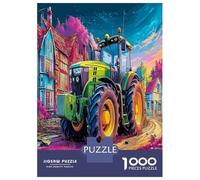 1000 Piece Tracteur sur Route de Campagne Jigsaw Puzzle Jeu Difficile pour Les Style d'art numérique Vibrant Puzzles Art Déco Idées Cadeaux pour Adultes Et Enfants À Partir De 12 Ans 52x38cm/1000pcs