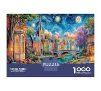 1000 Piece Village de Nuit étoilé Jigsaw Puzzle Jeu Difficile pour Les Rêver Ciel étoilé Puzzles Art Déco Idées Cadeaux pour Adultes Et Enfants À Partir De 12 Ans 52x38cm/1000pcs