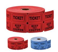 1000 Pièces (500 Paires) Billets De Tombola Doubles Rouleaux, Numérotation Consécutive, Rouge/Bleu, Ticket Tombola Déchirables pour Événements, Entrées, Loteries, Récompenses et Prix (Rouge)